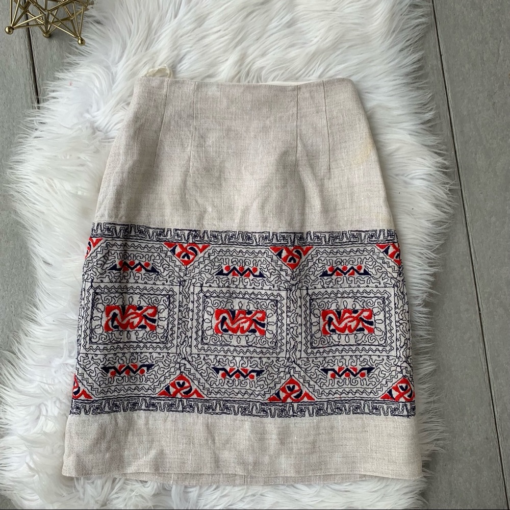 Vintage Linen Embroidered Skirt XS